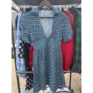 Urban Outfitters Sun Dress XS Petite Women's Blue & Green Geometric Viscose